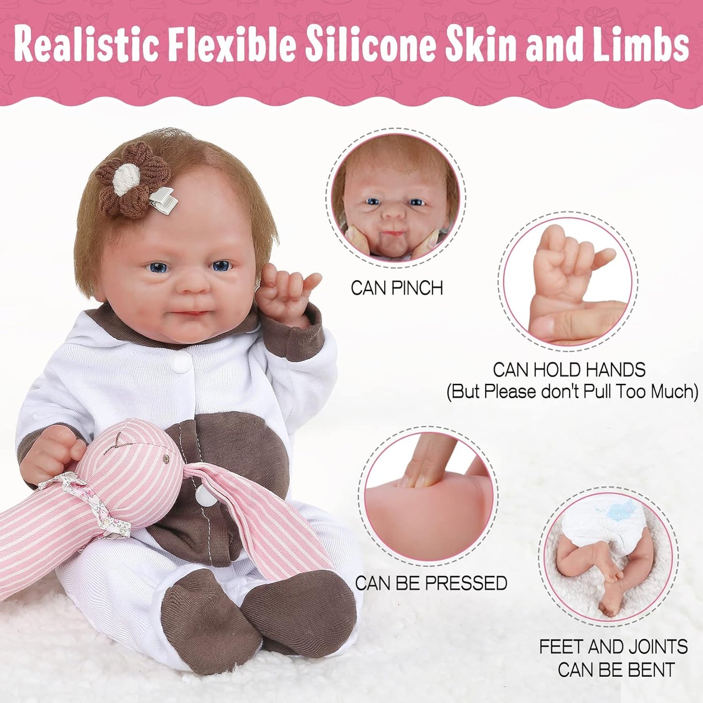 12 Inch Realistic Silicone Babies Anatomically Correct Cute Silicone Dolls for Kid Birthday Collectible Gifts - Girl