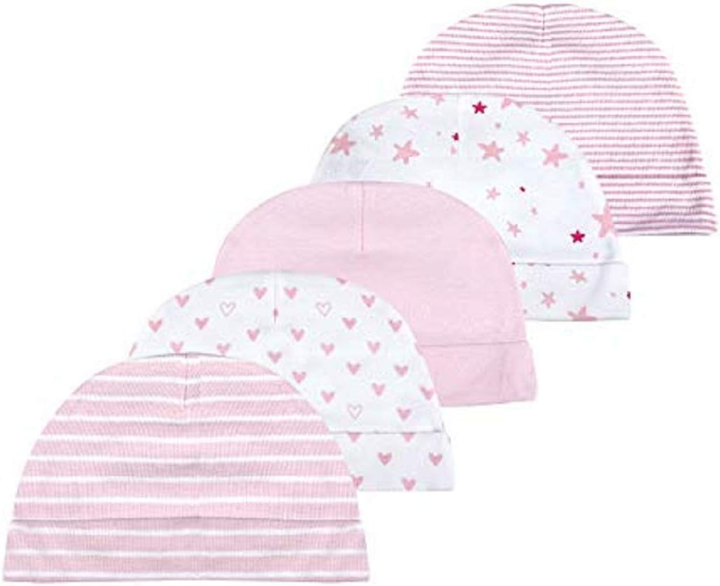 Caps Hospital Baby Girl Hats 0-6 Months Sunny Unisex Hats 5-Pack for Baby Boy and Girl Pink