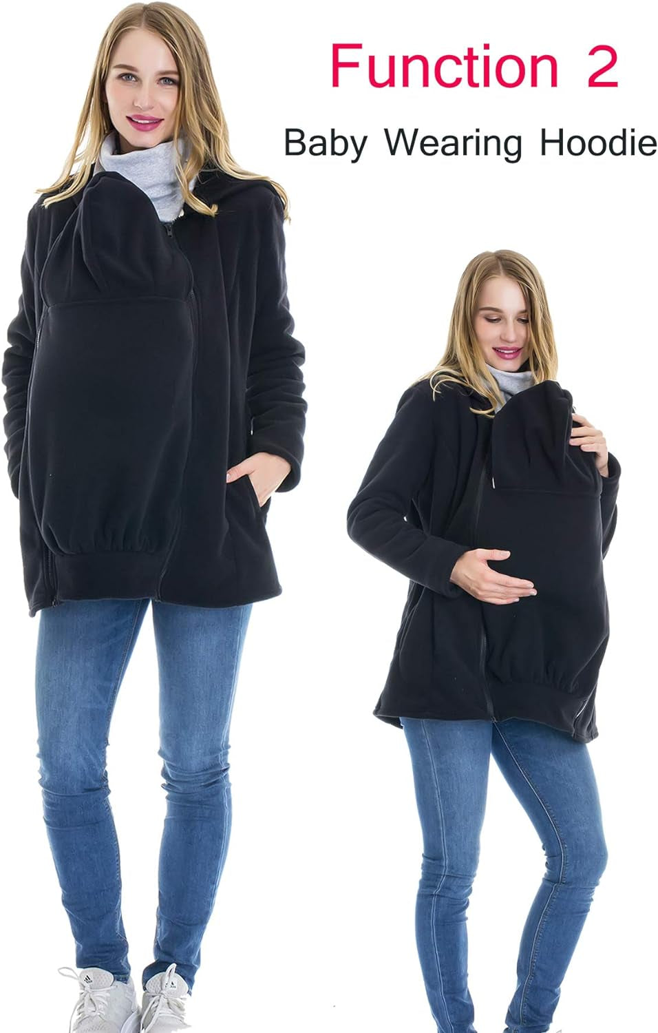 Women'S Fleece Zip up Maternity Baby Carrier Hoodie Sweatshirt Jacket