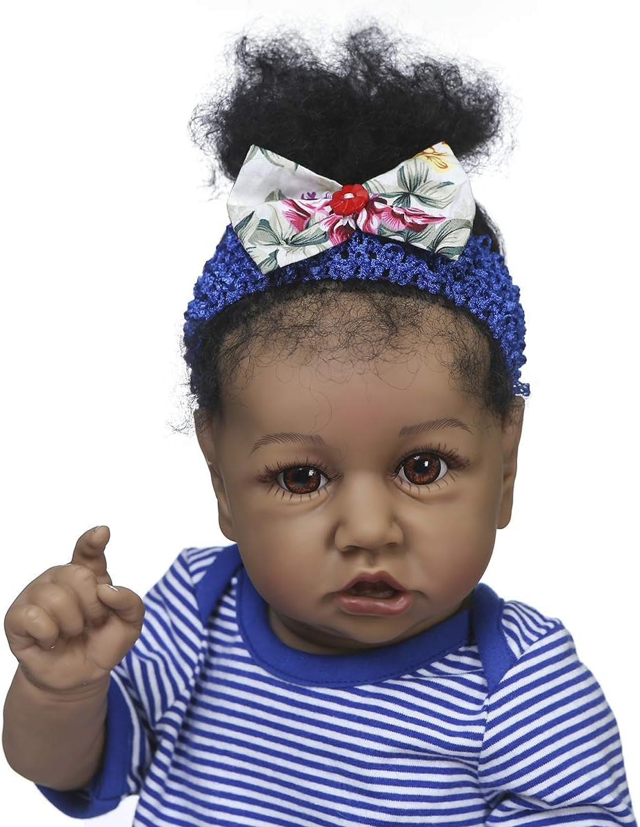 Angelbaby 22 Inch Girl Dolls Full Silicone Body Reborn Baby Dolls African American Black Reborn Toddler, Real Life Washable Ethnic Bebe Children Dolls