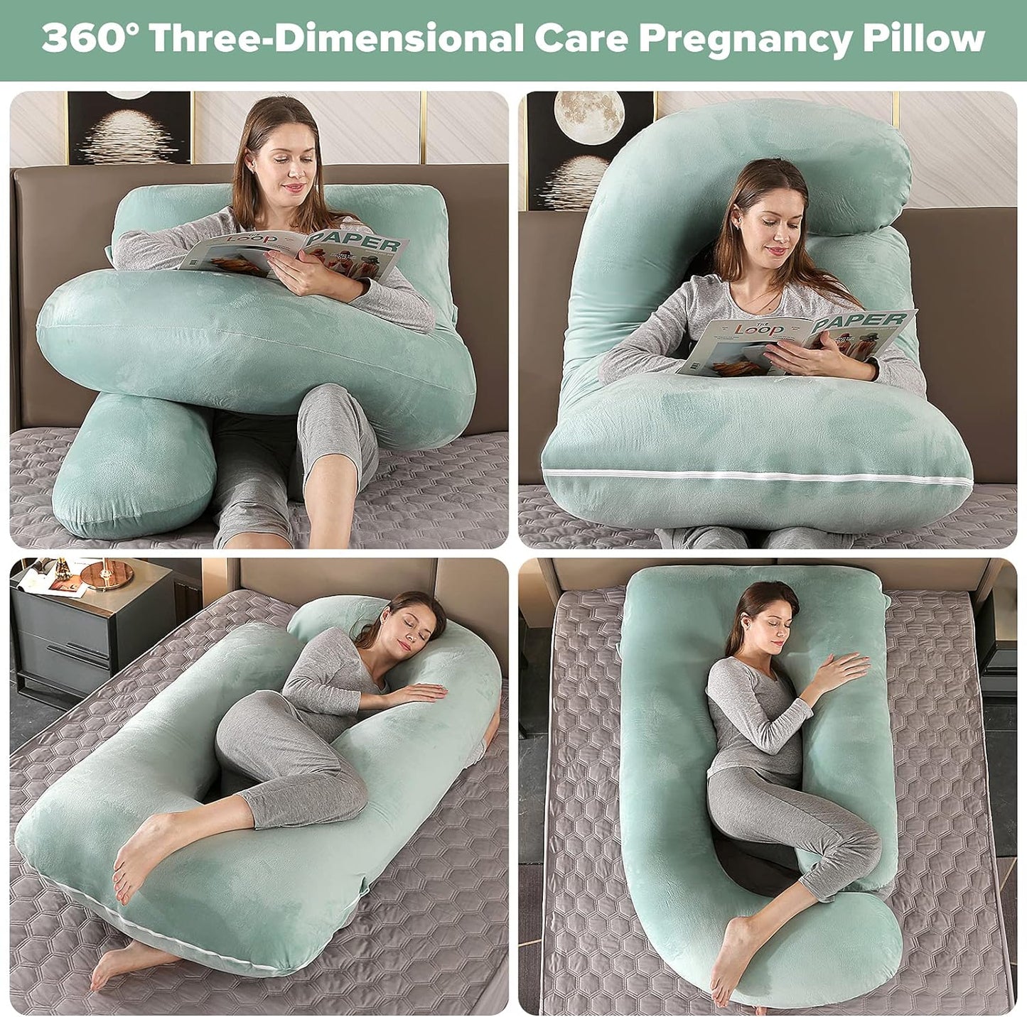 Pregnancy Pillows,U Shaped Full Body Maternity Pillow with Removable Cover,Support for Pregnant Women,57 Inch Pregnancy Pillows for Sleeping (Green,Velvet)