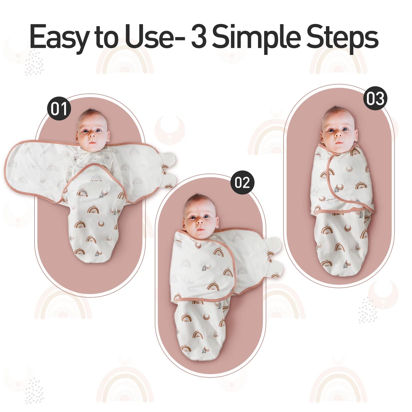 Organic Cotton Swaddle 3-Pack for 0-3 Months Newborn Boys Girls, Moon Stars