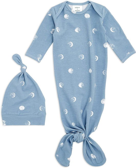 Comfort Knit Knotted Newborn Baby Gown and Hat, 2 Piece Set, 0-3 Months