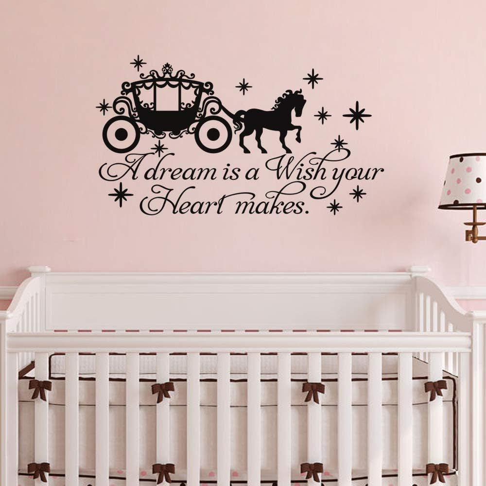 A Dream Is a Wish Your Heart Makes Wall Decals Inspirational Quote Fairytale Wall Sticker Baby Room Nursery Decor