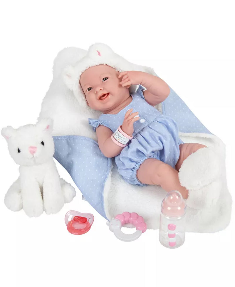 La Newborn 15" Real Girl Baby Doll with Pet Cat Set, 10 Pieces