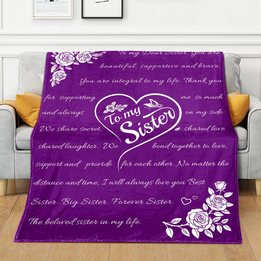 Sisters Gifts from Sister Blanket,Birthday Gifts for Sister, Best Sister Graduation Gifts for Sister, Sister Gifts for Christmas Throw Blanket 65” X 50” (Purple)