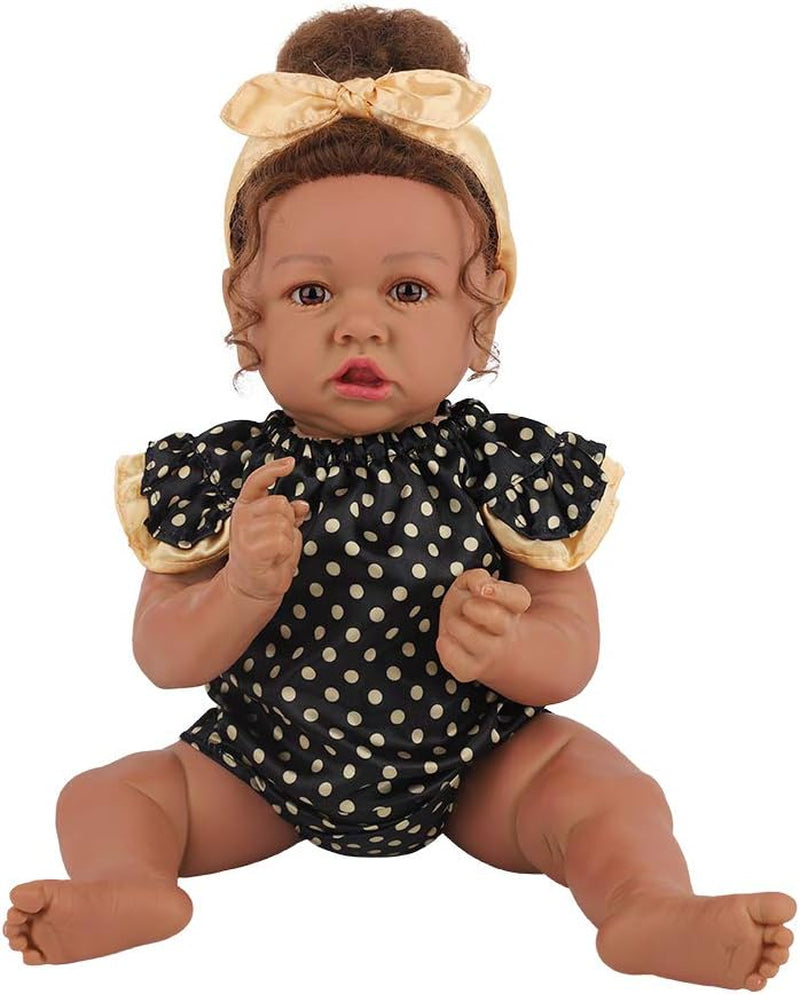 Lifelike Reborn Baby Dolls with Soft Body African American Realistic Girl Doll 22.8 Inch Best Birthday Gift Set