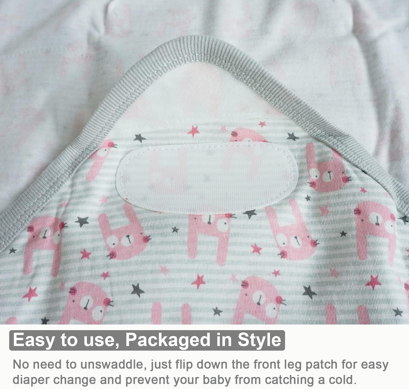 Swaddle Blanket Cotton Knit Baby Wrap 3-6 Months, 0.5 Tog Newborn Wearable Swaddle Sleep Sacks，Adjustable 2 Pack Infant Sleep Sack for Baby Boy Girl（Rabbit