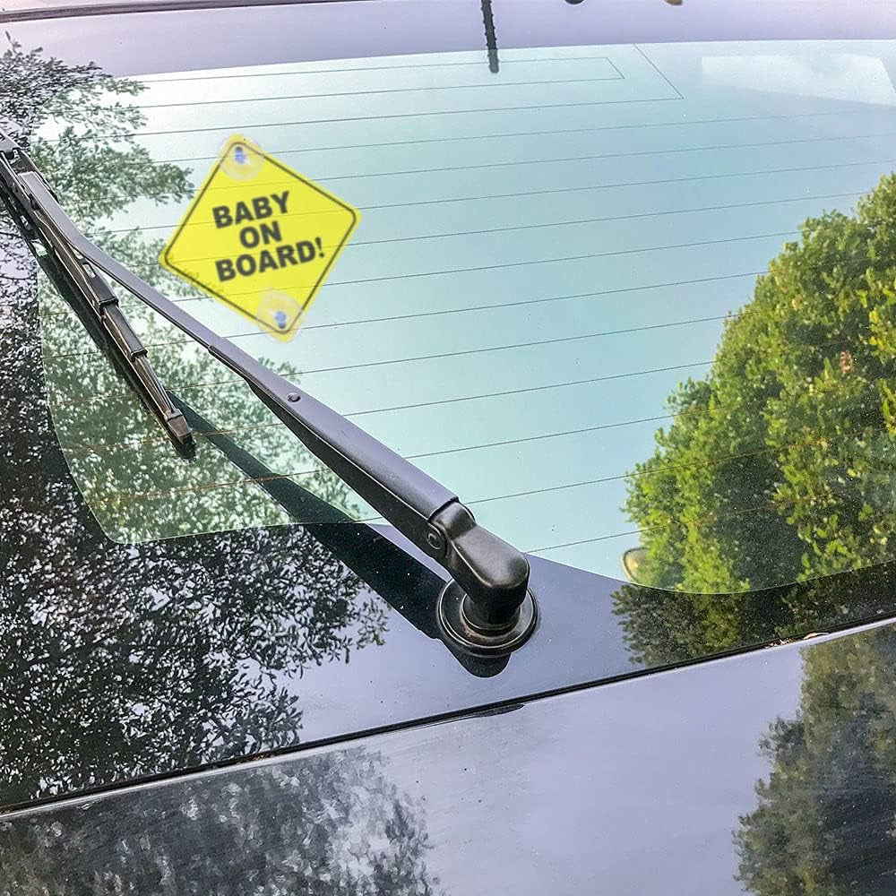 3PCS Baby on Board Signs with Suction Cups, 5"X5" Reusable Baby Safety Warning Decal for Car Windows (2 Suction Cups)