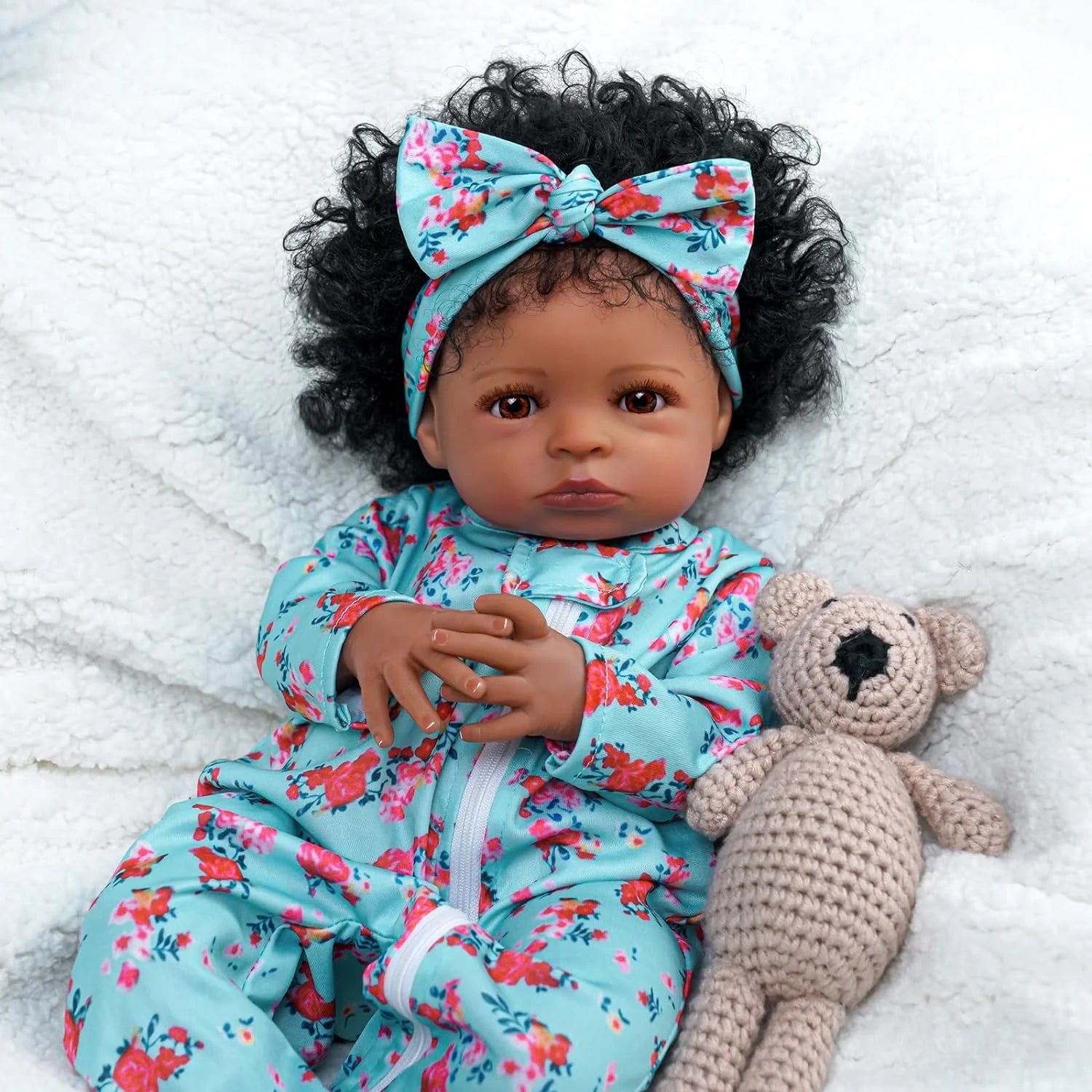 RSG 18-Inch Lifelike Reborn Black Girl - Realistic Newborn Real Life Baby Dolls African American with Clothes and Toy Gift for Kids Age 3+