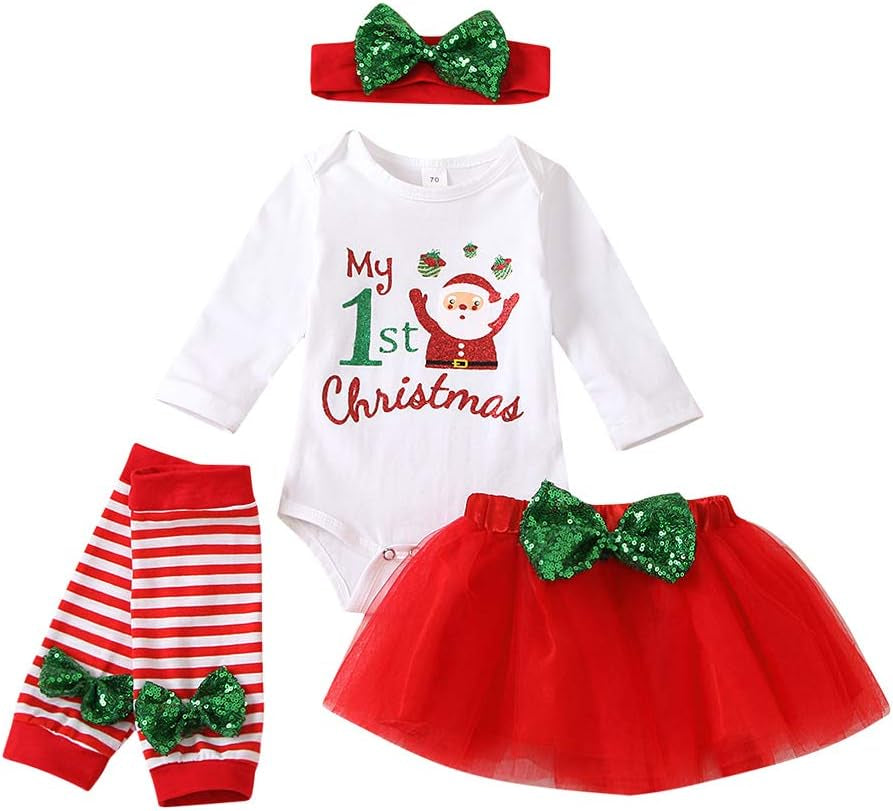 Bodysuit+Tutu Skirt+Leg Warmers+Bow Headband Christmas Outfits Set