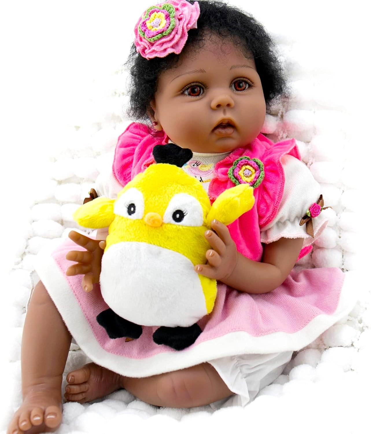 Reborn Baby Dolls Black 22 Inch Realistic Baby Girl Doll Weighted Newborn Baby Doll with Feeding Toy Accessories