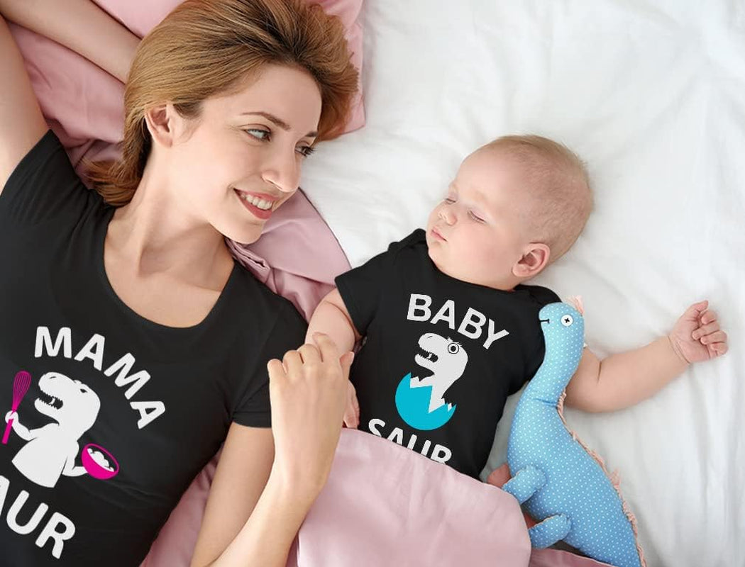 Mama & Baby Saur Gift for New Moms Mothers Day Mommy and Daughter Son Matching Outfits Mom Shirt & Infant Bodysuit Set