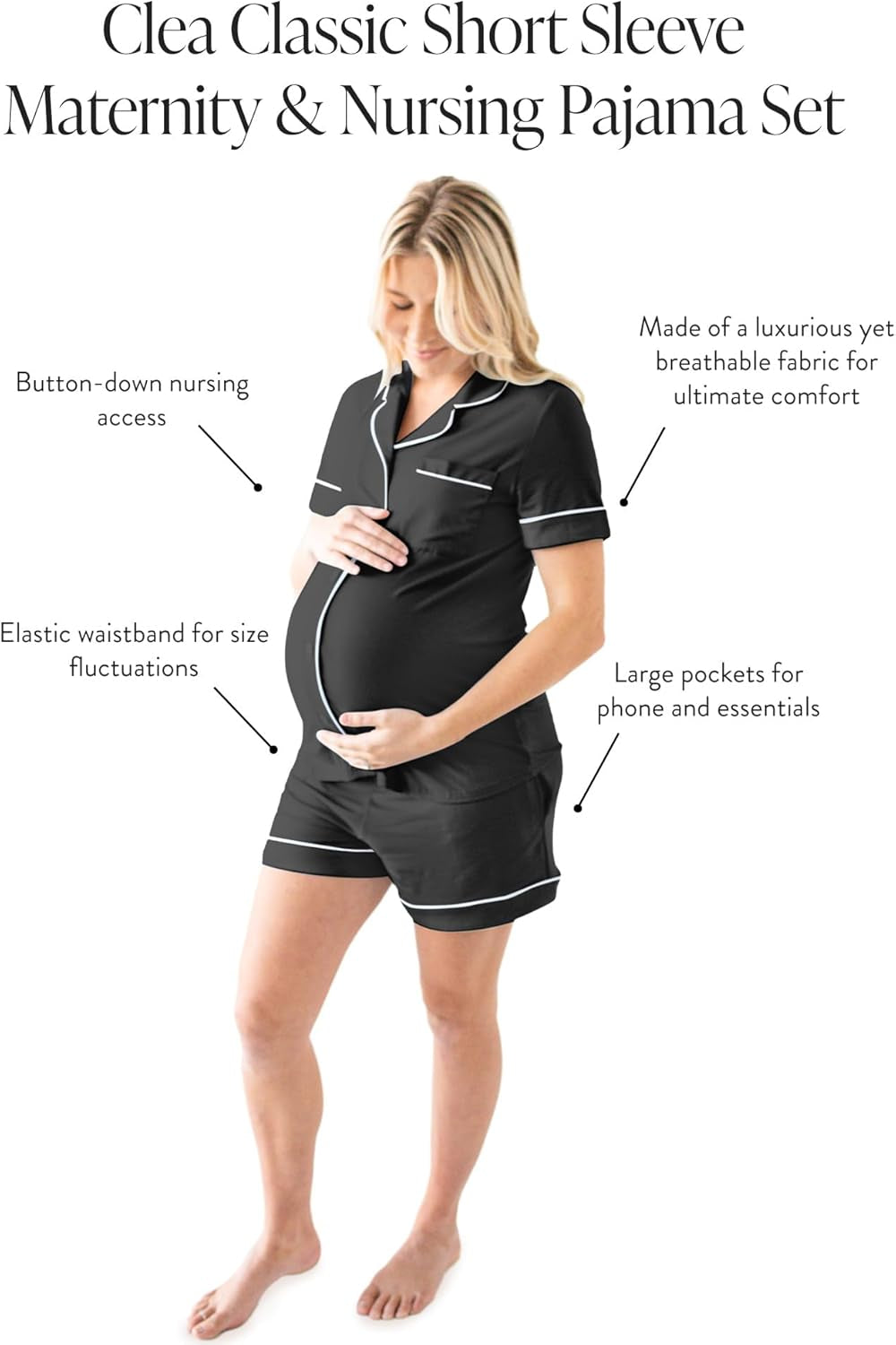 Clea Classic Short Sleeve Maternity & Nursing Pajama Set