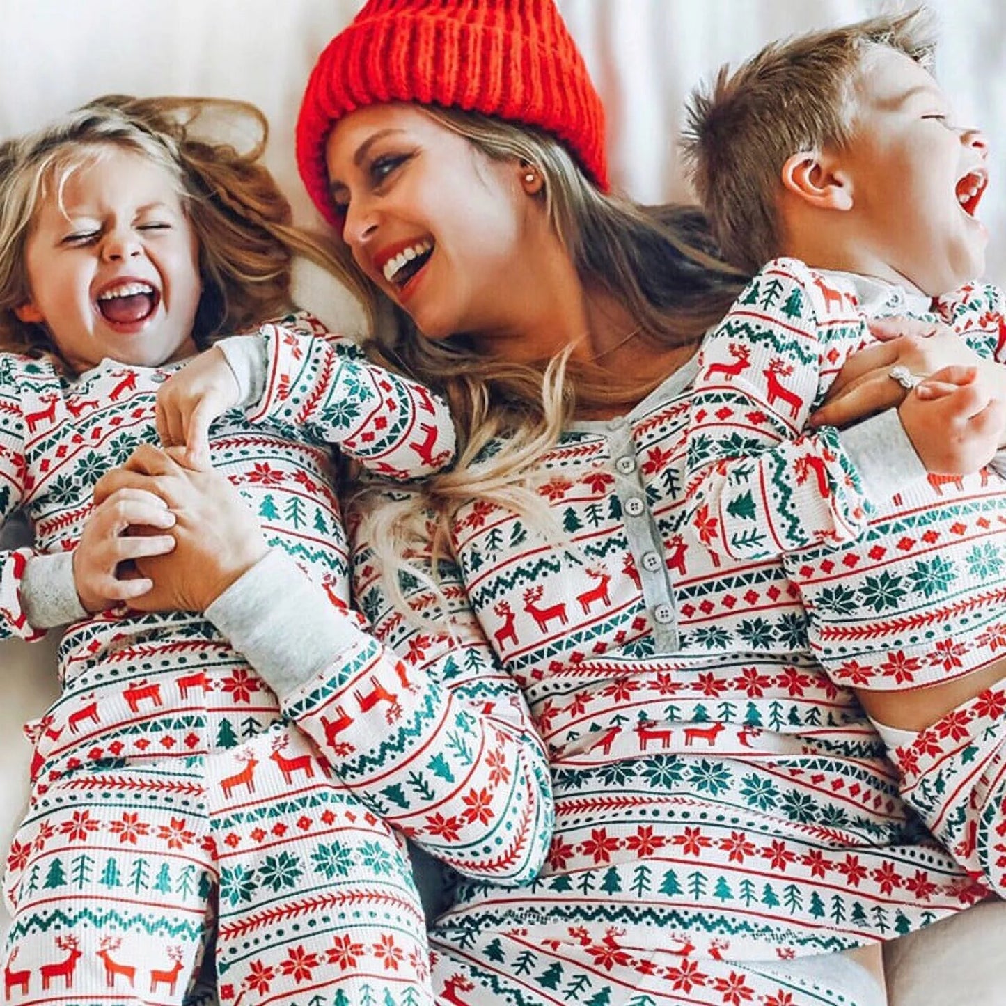 Family Matching Christmas Deer Printing Family Fitted Cotton Soft Two-Piece Pajamas Sets Outfits, Unisex