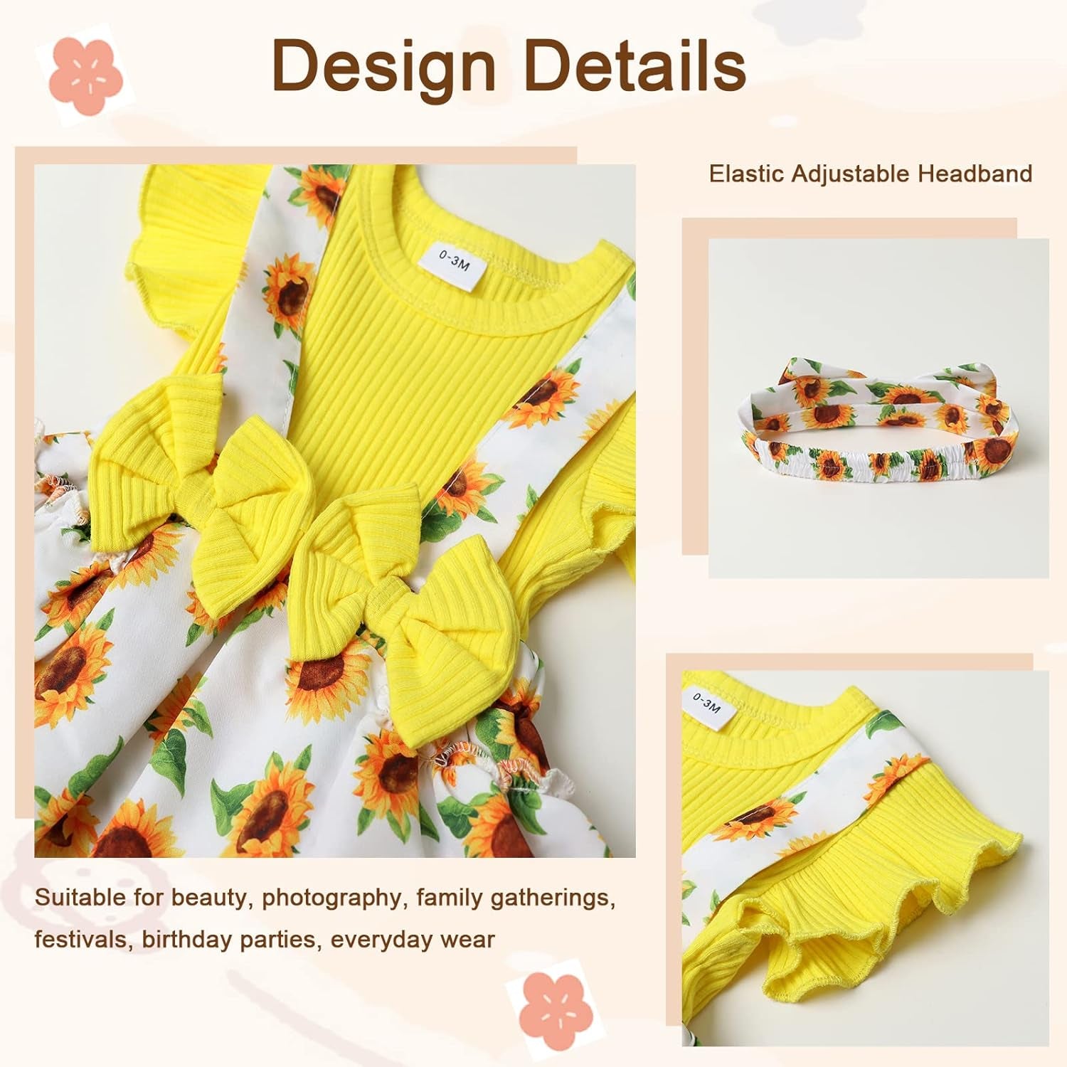 Newborn Baby Girl Clothes Infant Romper Floral Suspender Dress Ruffle Sleeve Onesie Outfit Jumpsuit Headband Spring Summer