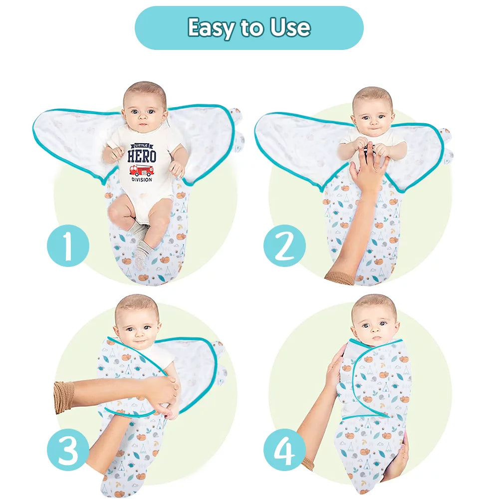 Swaddle Blankets for Boys Girls Swaddle Wrap 0-12 Months 3-Way Adjustable Cotton Sleepsack 3 Pcs