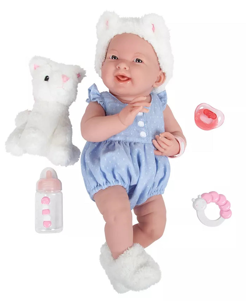 La Newborn 15" Real Girl Baby Doll with Pet Cat Set, 10 Pieces