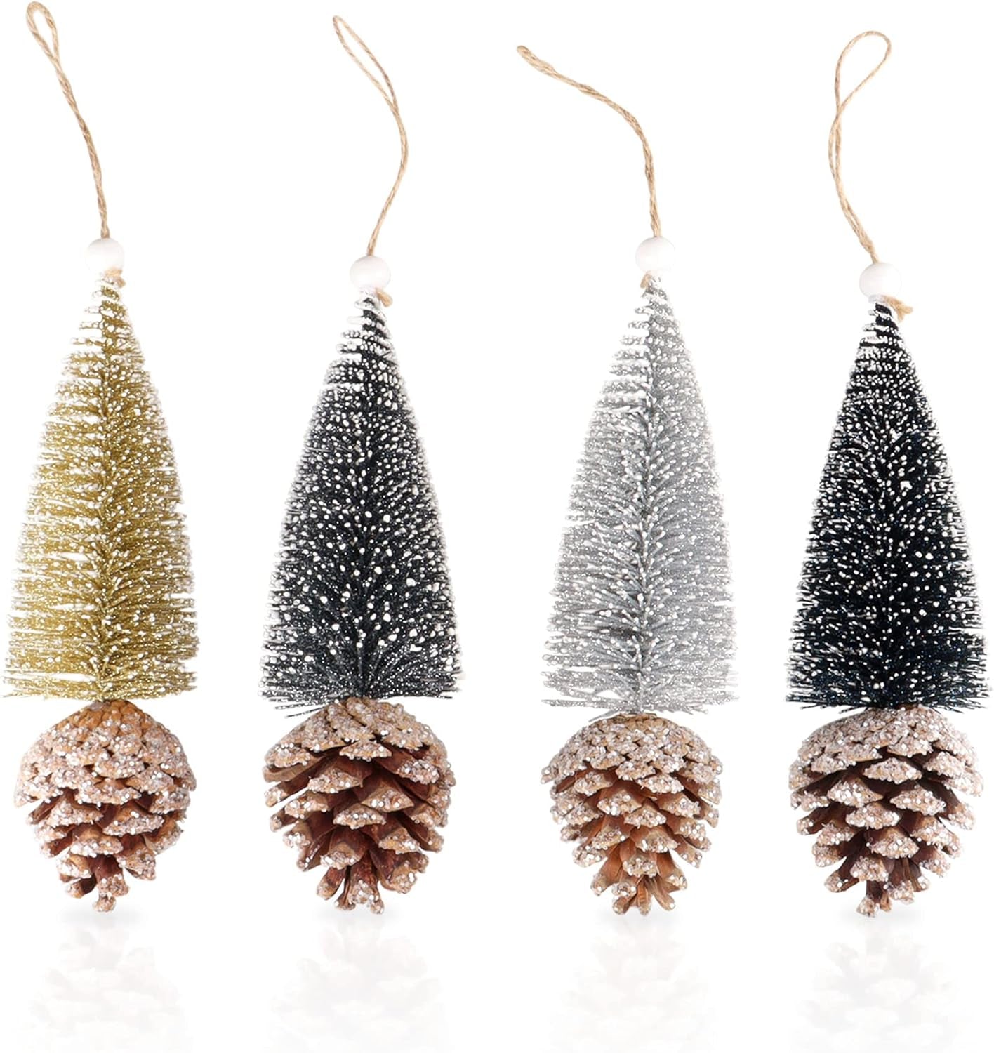 4Pcs Artificial Mini Christmas Trees Cinnamon Pine Cones Upgrade Sisal Trees with Christmas Pine Cones Decor Winter Crafts Ornaments Green Farmhouse Ornaments Hanging Christmas Decorations Outdoor