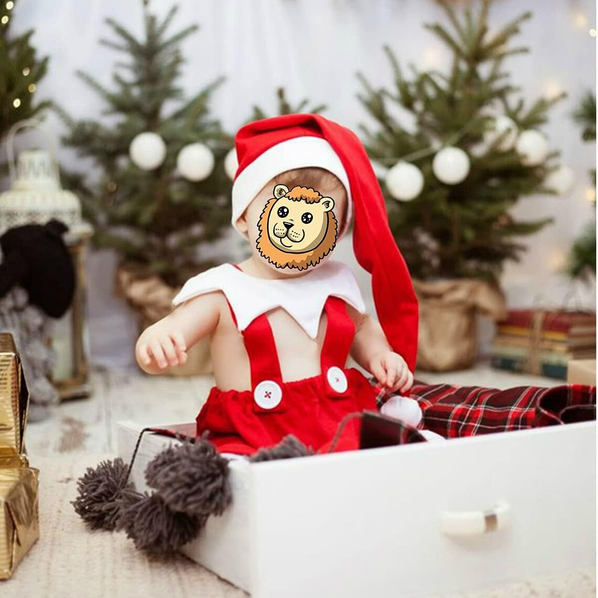 Newborn Baby Christmas Outfit Santa Elf Costume Suspenders Skirt Pants Hat Cosplay Suits for Boys Girls Photo Shoot