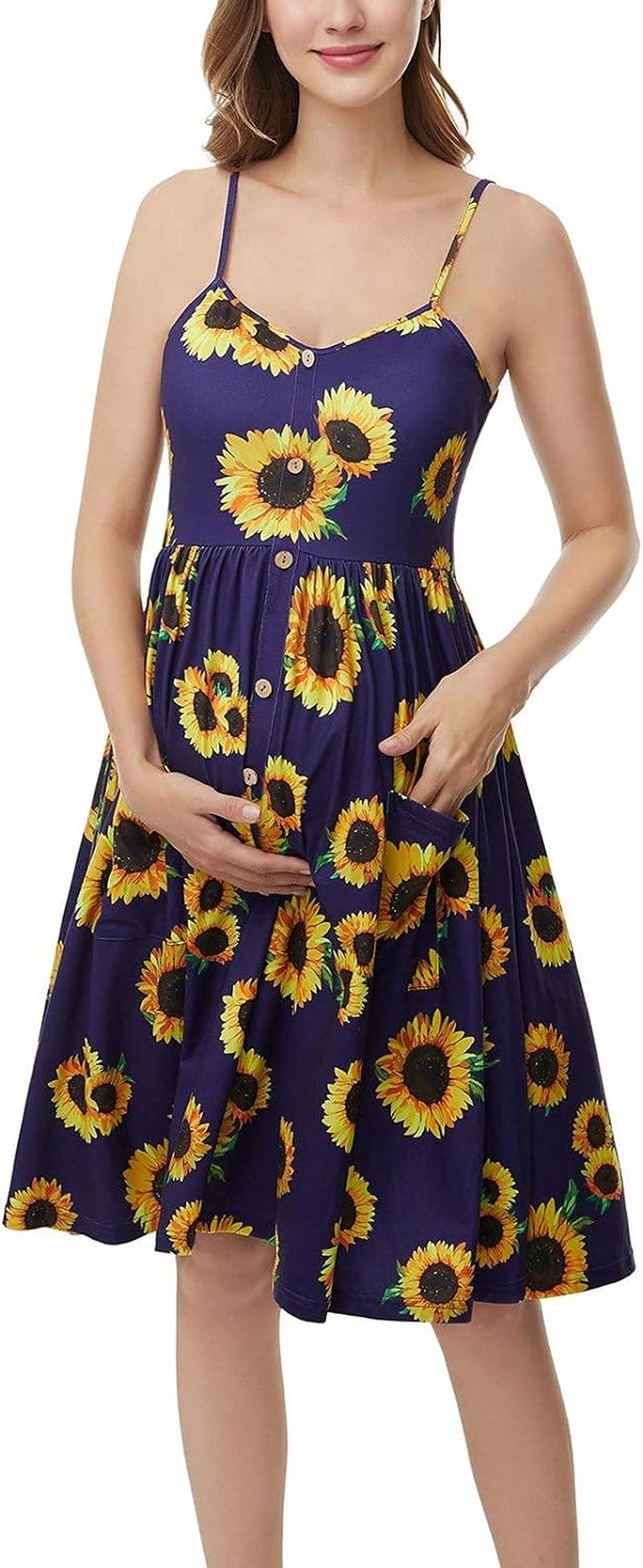 Women'S Maternity Dress Strap Spaghetti Sleeveless Pregnancy Dress Summer (Floral, M)