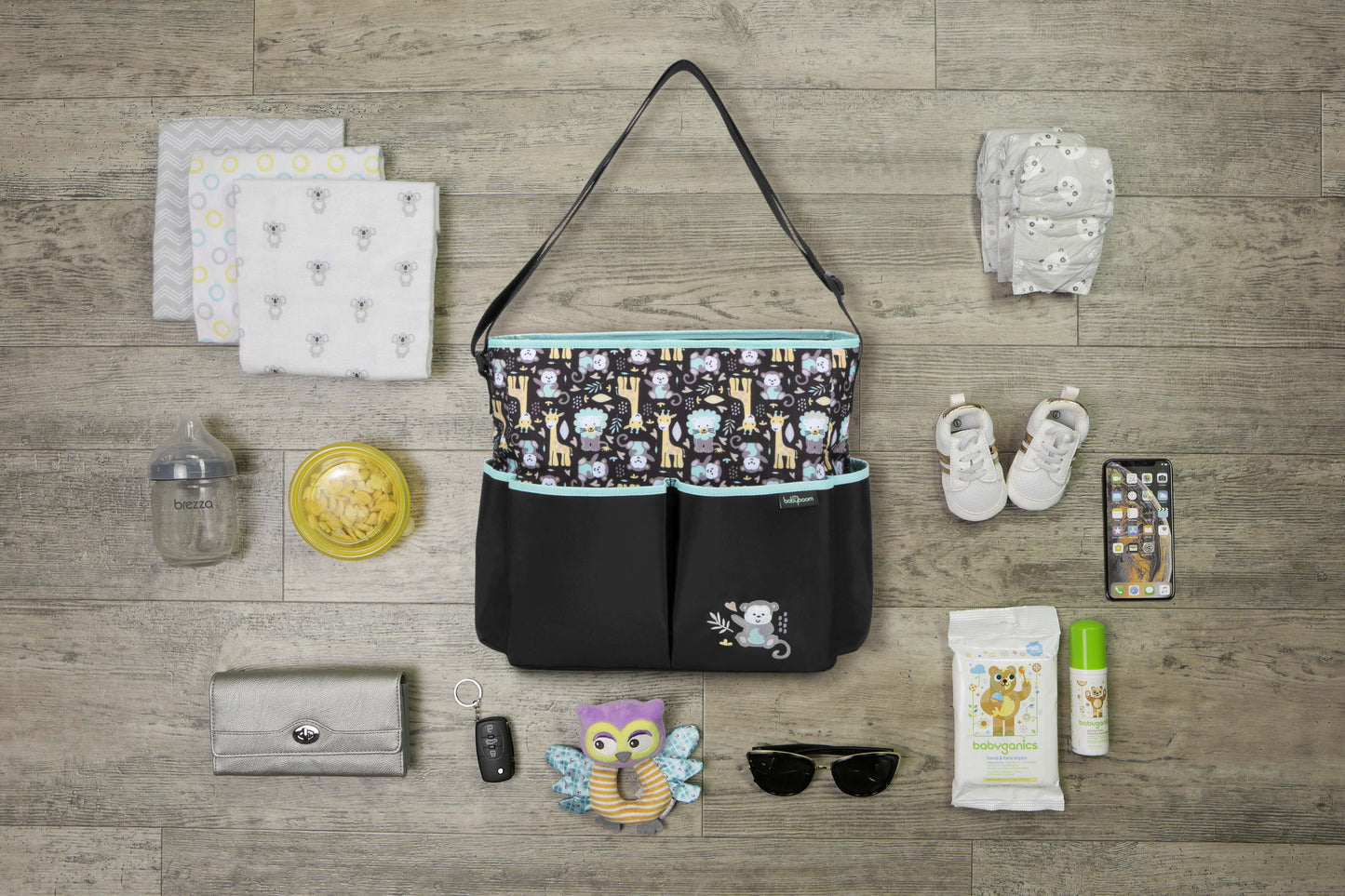 Monkey Print Top Zip Tote Diaper Bag