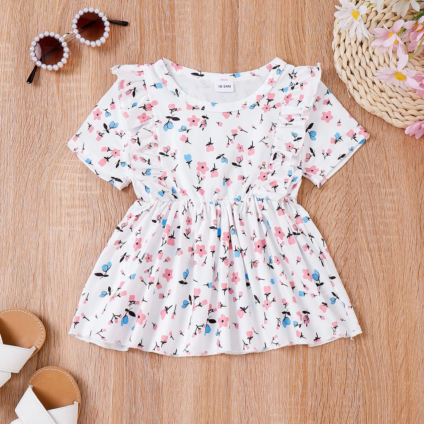 Toddler Girl Clothes Floral Ruffle Short Sleeve Top + Solid Pants Little Girl Summer Outfits Sets