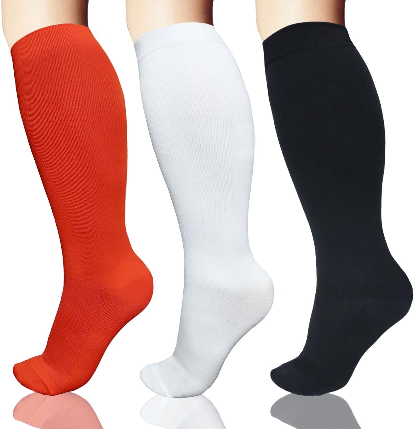 3 Pairs plus Size Compression Socks Support Socks for Women Black White Red Compression Socks Men 20-30 Mmhg Knee High Wide Calf XXL XXXL