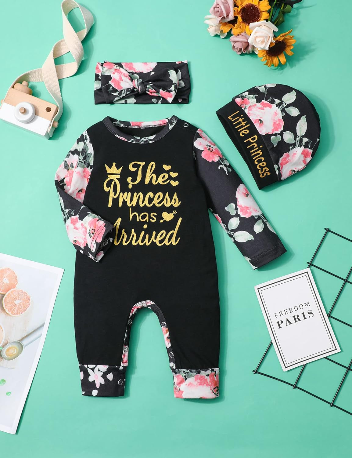 Baby Girl Clothes Cute Floral Infant Newborn Baby Clothes for Girls Letter Print Snap Baby Girl Romper Jumpsuit