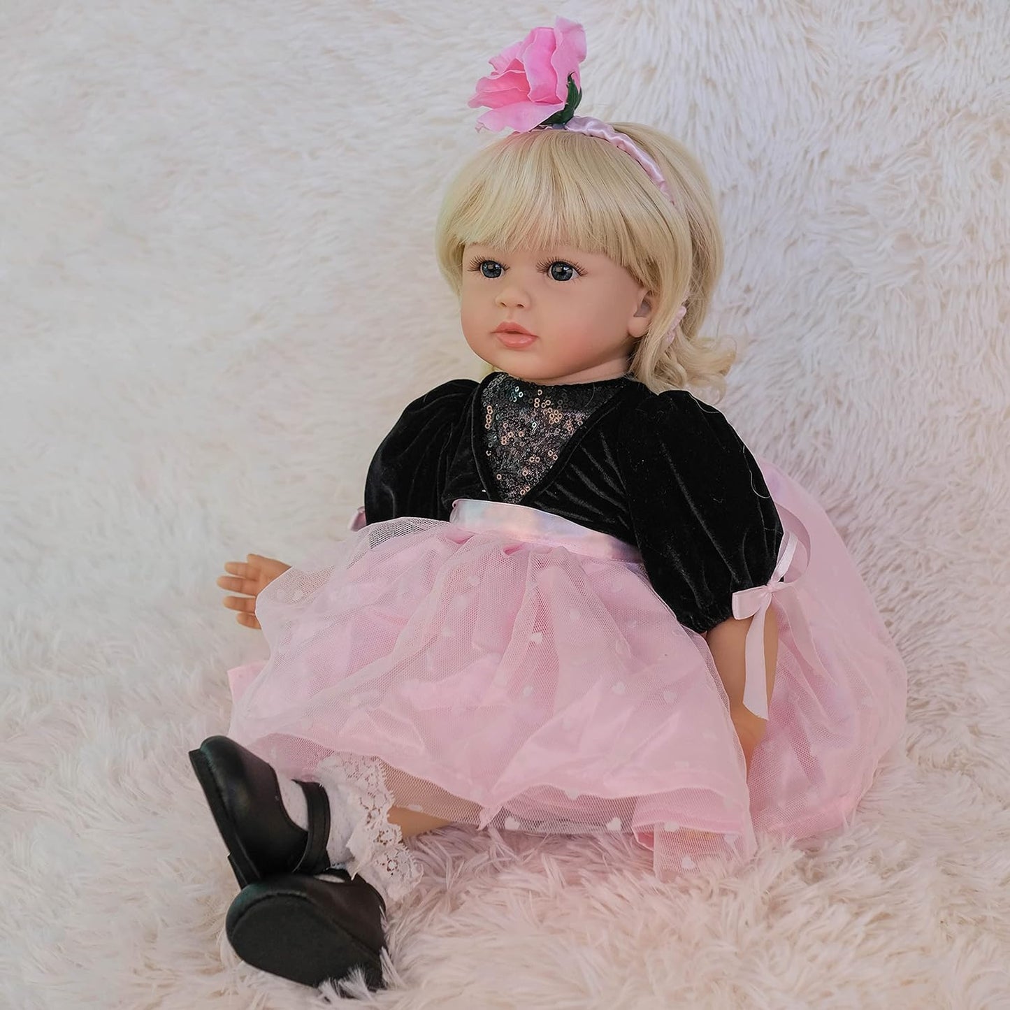 Reborn Baby Dolls Realitic Toddler Girl Silicone Vinyl 24 Inch Lifelike Newborn Toddlers Dolls Real Looking Blonde Hair Princess Girls Toys Weighted Handmade with Accessories Birthday Present