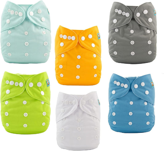 Baby Cloth Diapers 6 Pack with 12 Inserts One Size Adjustable Washable Reusable for Baby Girls and Boys 6BM98