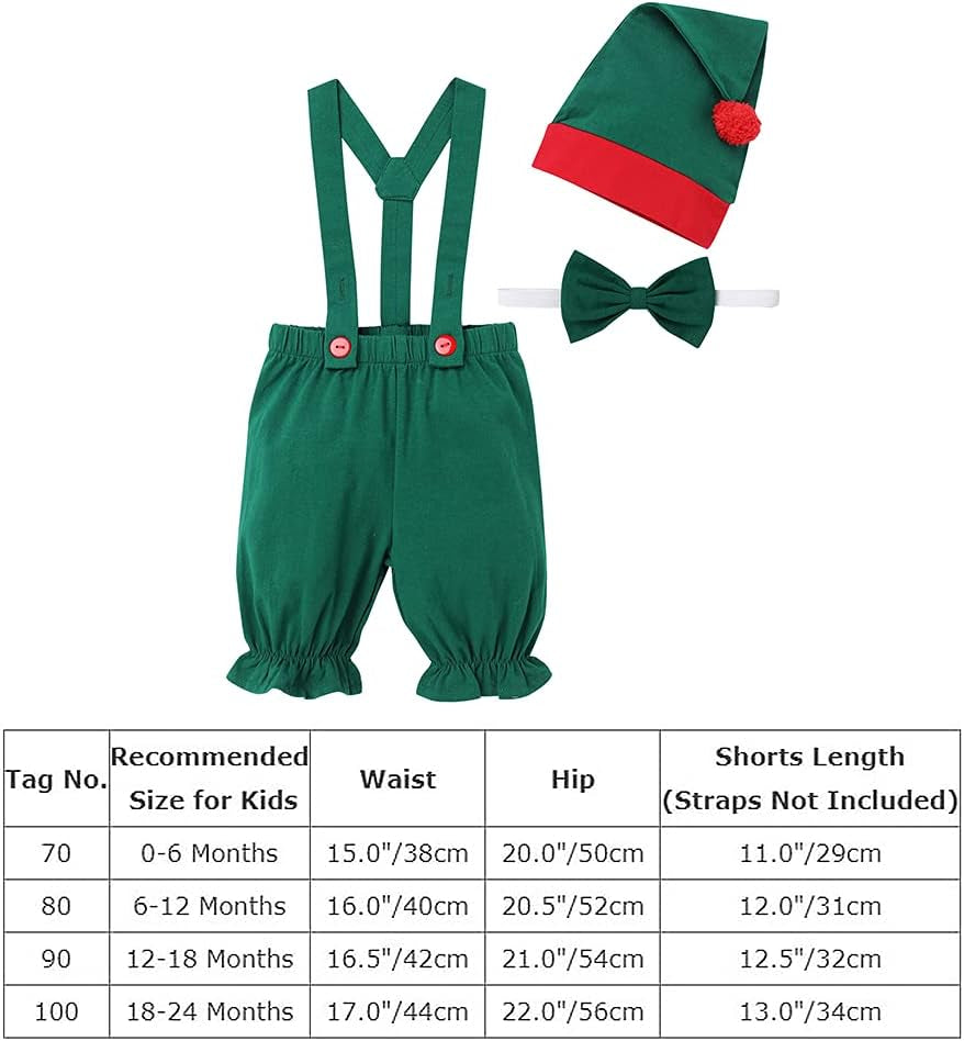 Newborn Baby Christmas Outfit Santa Elf Costume Suspenders Skirt Pants Hat Cosplay Suits for Boys Girls Photo Shoot