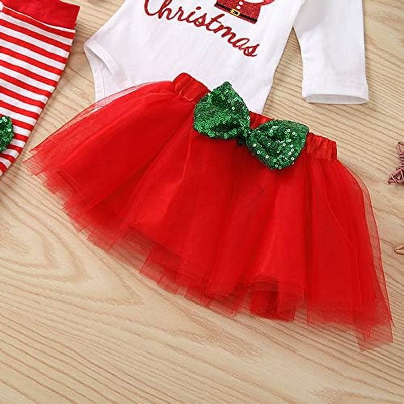 Bodysuit+Tutu Skirt+Leg Warmers+Bow Headband Christmas Outfits Set