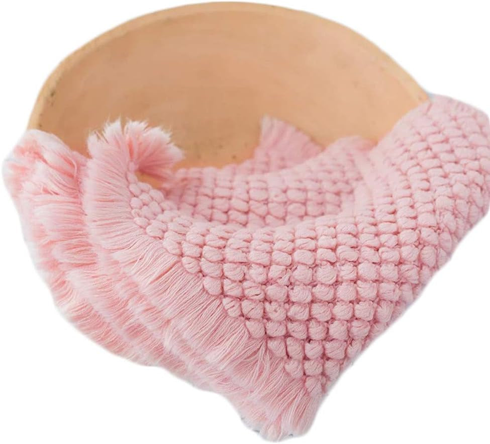 Baby Photography Props Basket Braid Wool Wrap Newborn Photo Shoot Baskets Filler Posing Stuffer Background Blanket (Pink)