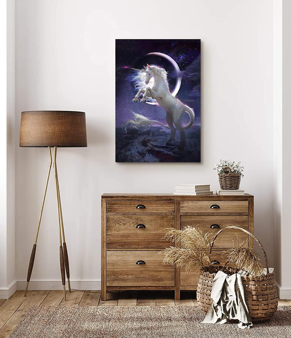 Purple and Pink Unicorn-Wall Art for Girls Bedroom HD Unicorn Moon and Starry Sky Prints Artwork Unicorn-Wall Decor for Nursery Gift to Daughter and Son Unicorn Decor for Wall