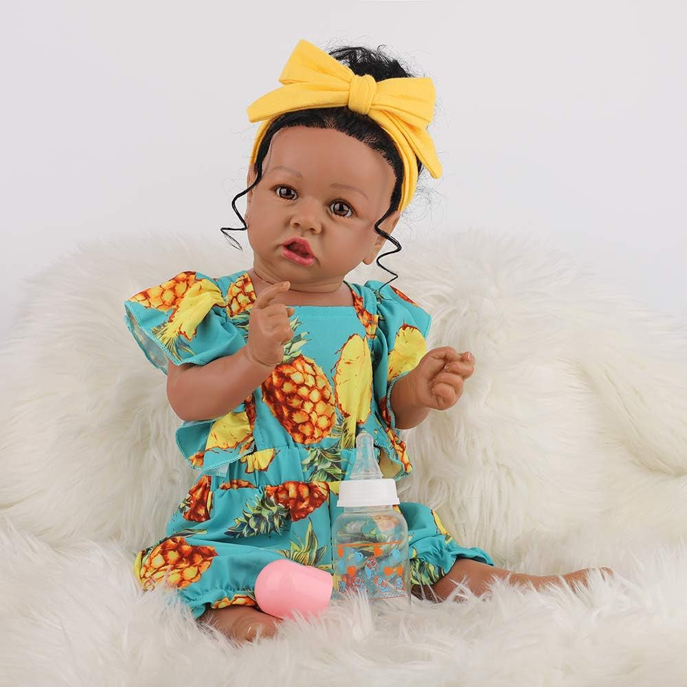 Lifelike Reborn Baby Doll with Soft Weighted Body, African American Real Life Girl Dolls,Handmade Newborn 22 Inch Baby Dolls, Best Gitfs for Girls Christmas Birthday