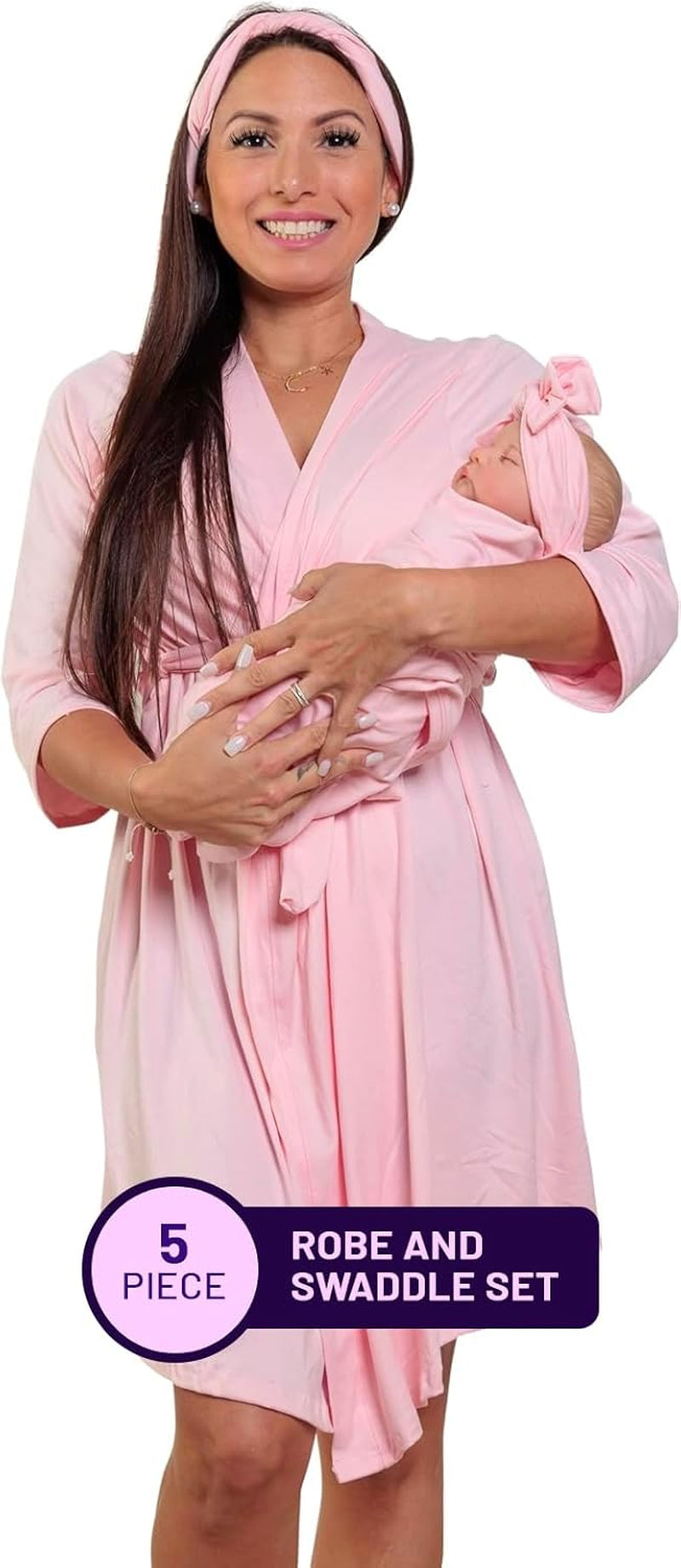 Maternity Robe and Baby Swaddle Blanket, Milk Silk Matching Delivery Robe and Swaddling Wrap for Mom and Baby