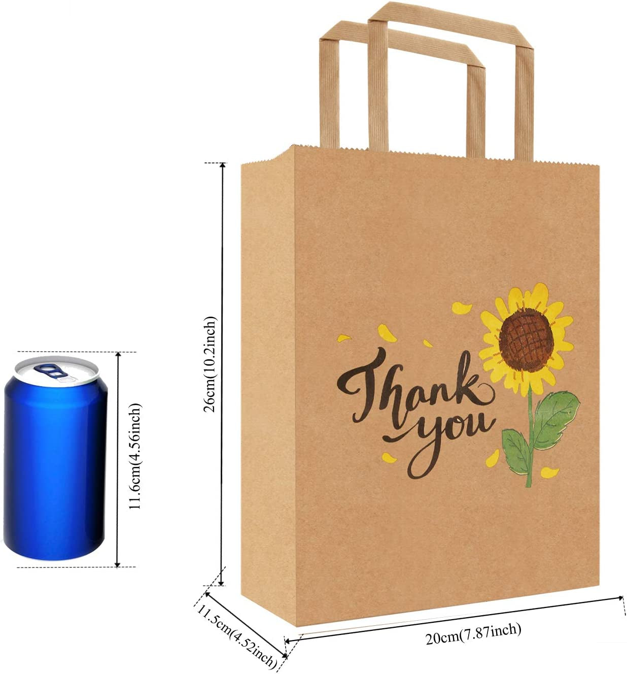 50Pcs 10X8X4.7 Thank You Gift Bags Bulk, Thank You Bags for Business Small, Sunflower Paper Gift Bags with Handles Bulk, Thank You Paper Bags with Handles Bulk, Small Gift Bags Retail Bags (B)