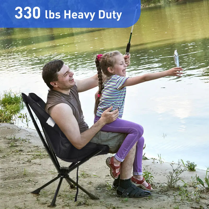 Summer Portable Swivel Adult Camping Chair, Quick Setup, Lightweight Compact Folding Chair with Cup Holder, Side Pockets and Carrying Bag - Weight Capacity 330 LBS.