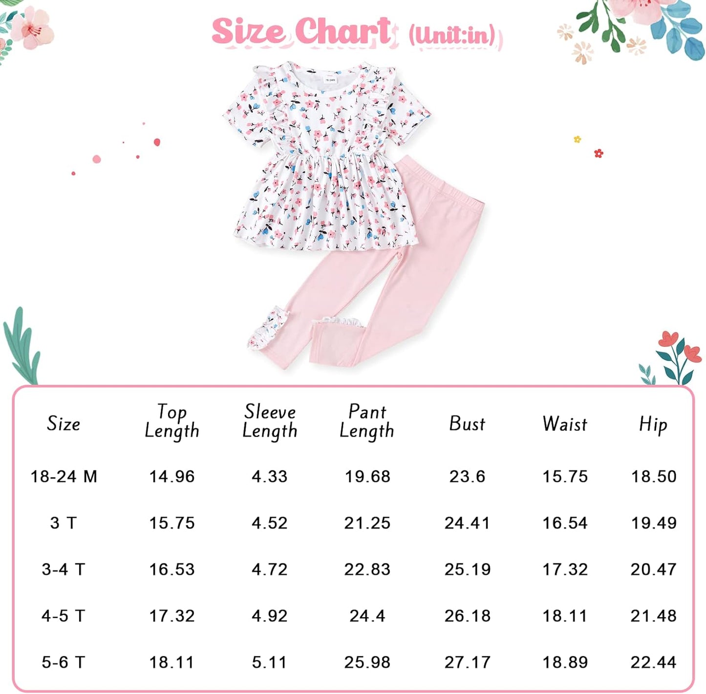 Toddler Girl Clothes Floral Ruffle Short Sleeve Top + Solid Pants Little Girl Summer Outfits Sets