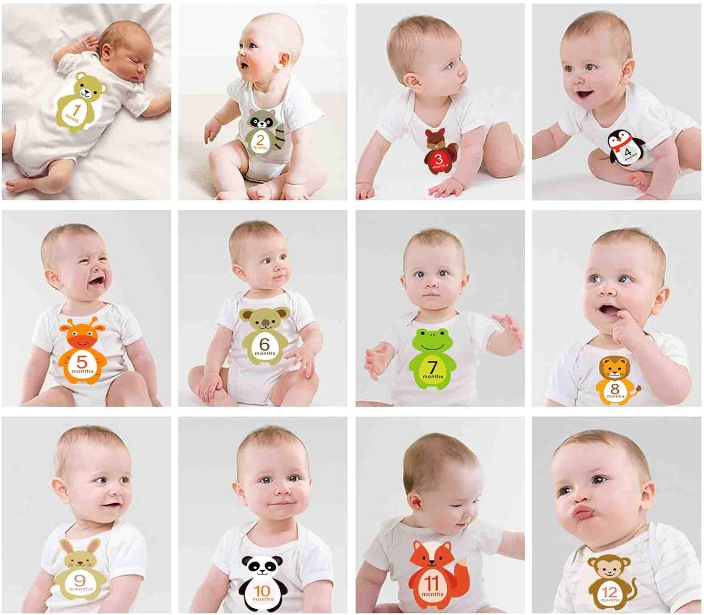 First Year Milestone Monthly Stickers,  Newborn Baby 1-12 Months Photo Props Baby Belly Stickers, Baby Shower Registry Gift Scrapbook Album Photo Memory Keepsake for Baby Boy Girl (Animal)