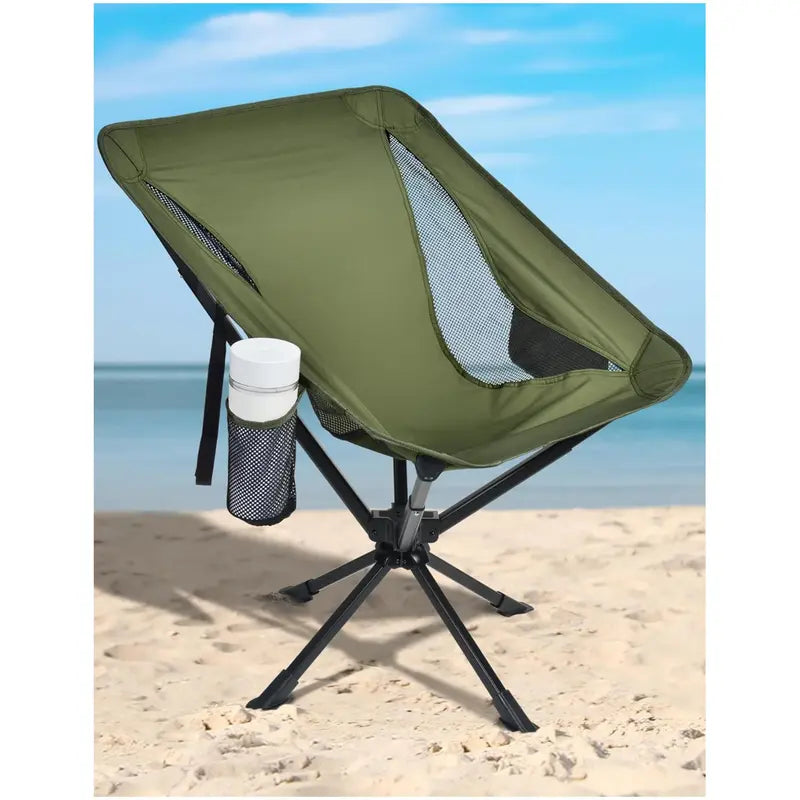 Summer Portable Swivel Adult Camping Chair, Quick Setup, Lightweight Compact Folding Chair with Cup Holder, Side Pockets and Carrying Bag - Weight Capacity 330 LBS.