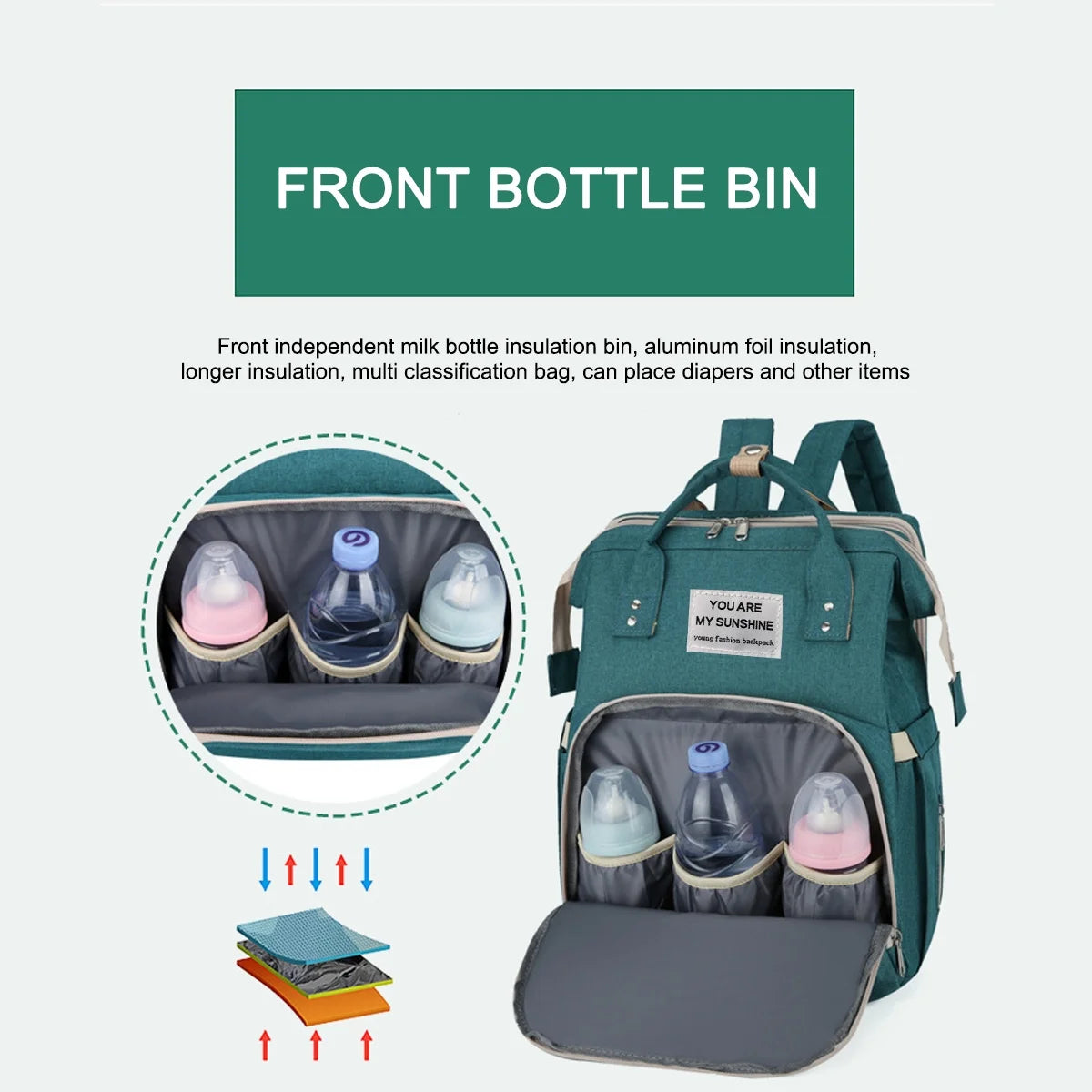 Diaper Bag Backpack, Multifunction Baby Bag with Changing Station, Foldable Crib, Insulation Milk Bottle Pocket, Waterproof Large Capacity Travel Bag with USB Charging Port, Gift for Mom Dad