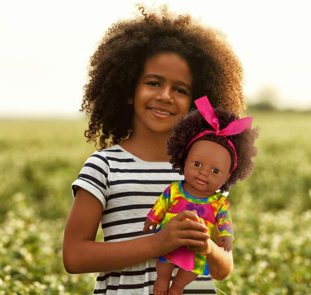 Black Girl Dolls 12In American African Baby Doll Aged 2 3 4 5 6 7 Years Fashion Play Doll Reborn Baby Toy Doll - Life Size Adjustable Perfect for Gifts