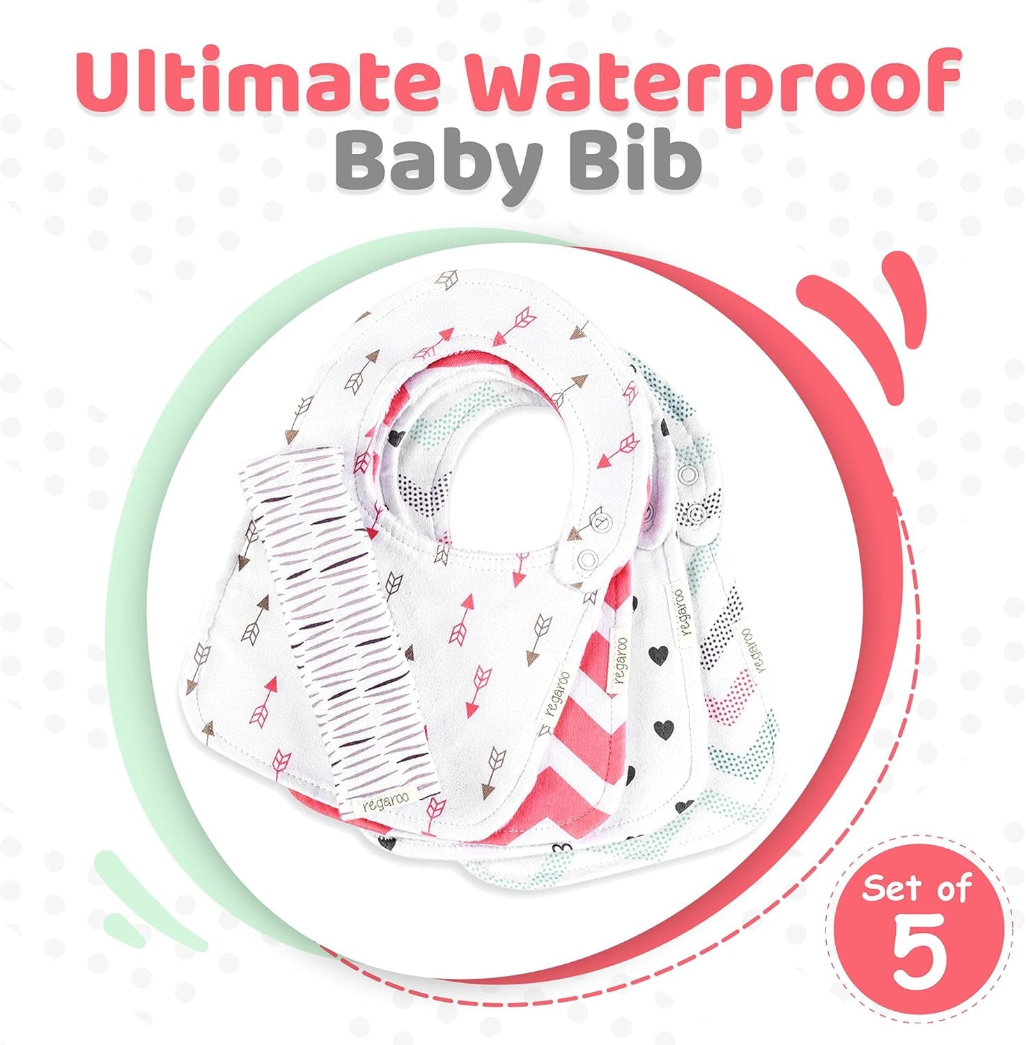 The Ultimate Waterproof Baby Bib Triple Layer with Softest, Cotton Front & Back plus Waterproof Inner Layer