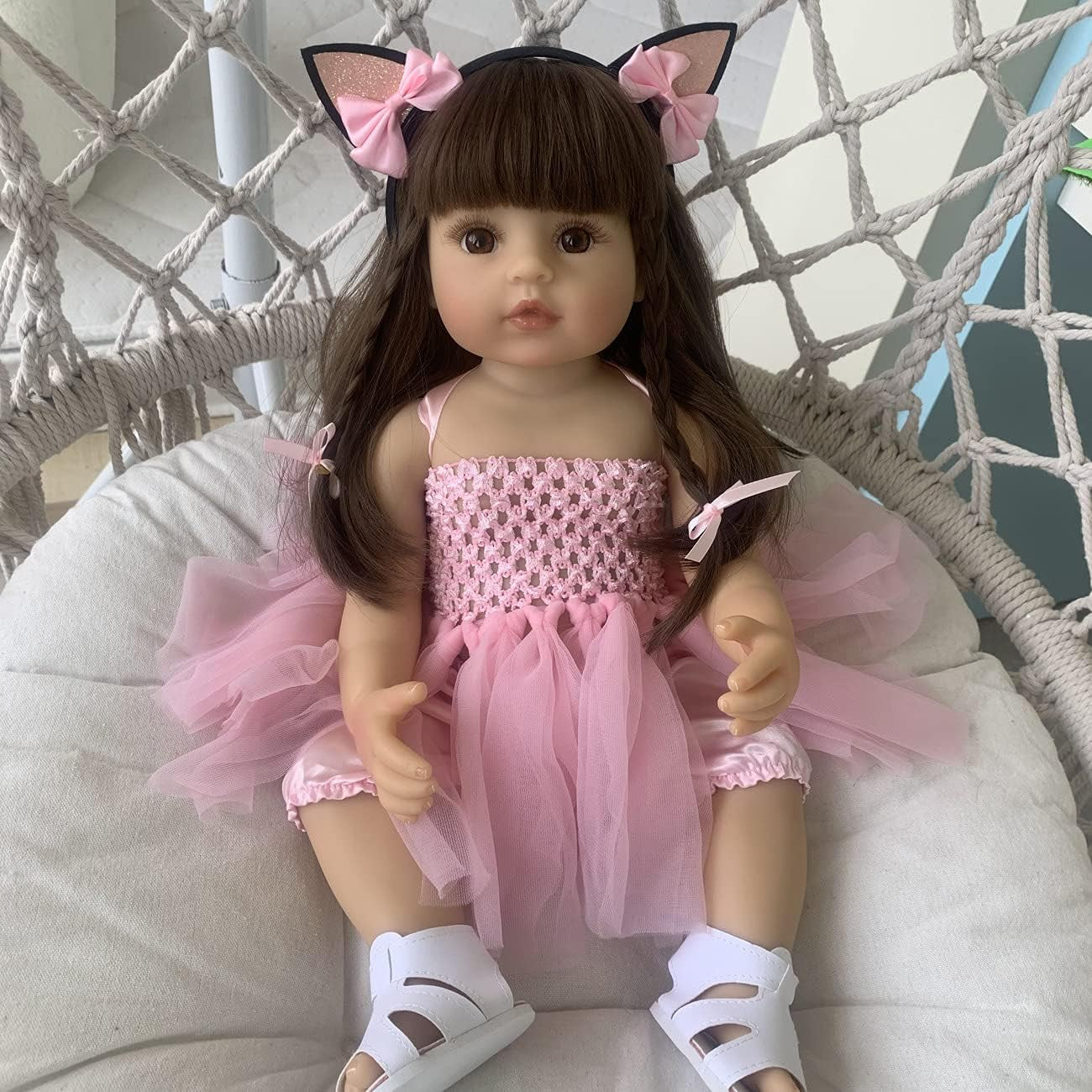 22 Inch 55CM Realistic Sweet Face Real Baby Size Reborn Toddler Newborn Girl Doll Crafted in Silicone Vinyl Full Body Children Birthday