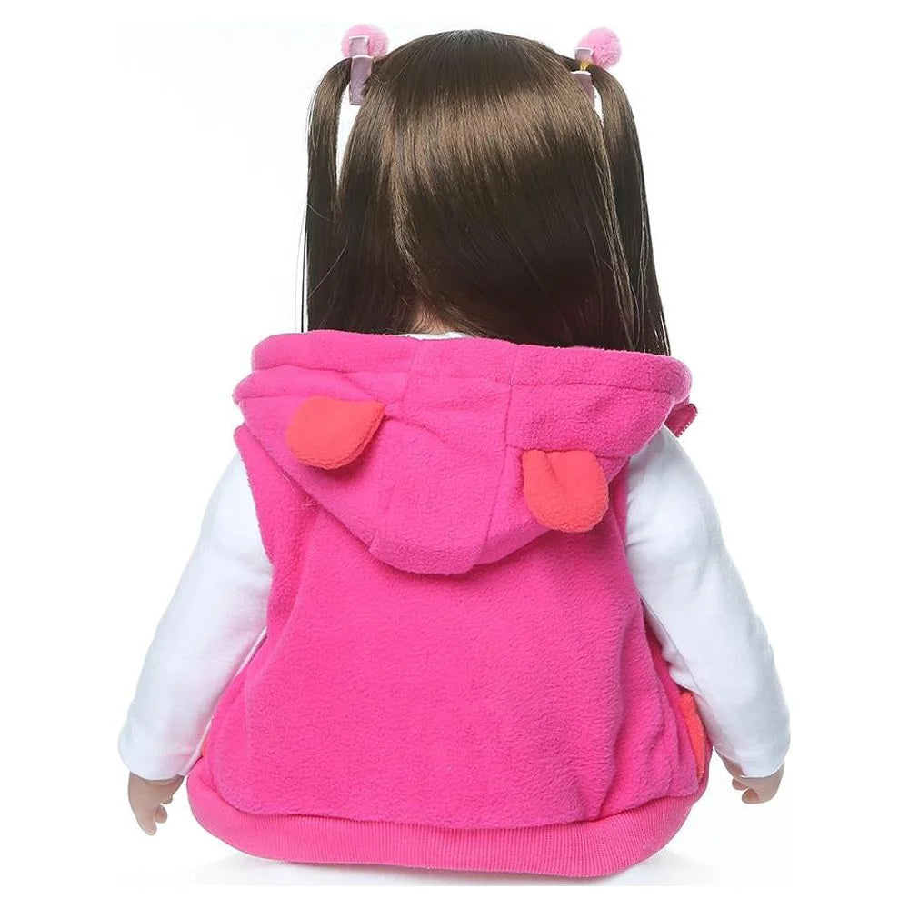 24" Reborn Baby Doll Silicone Doll Long Hair Pink Dress Girl