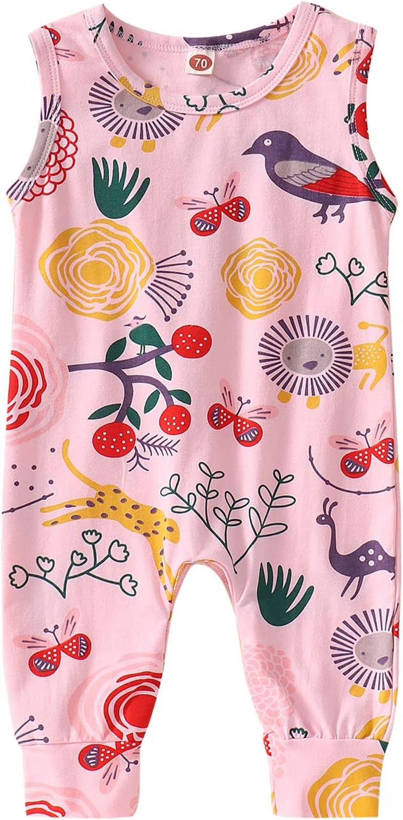 Infant Baby Girls Romper Sleeveless Floral Jumpsuit Bodysuit Onesie Overalls Cute Summer Clothes Outfits (Pink, 12-18 Months)