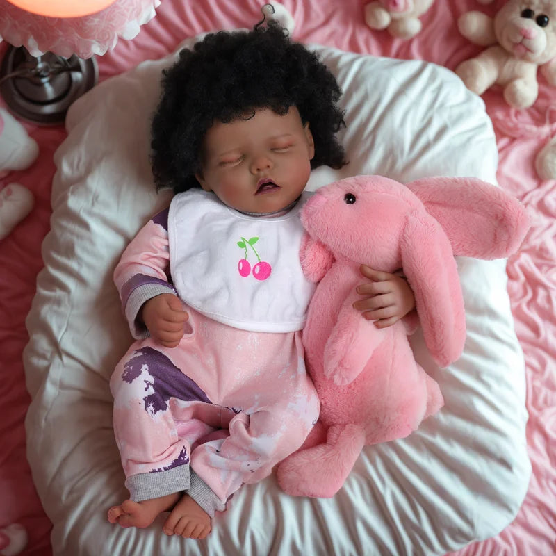 RSG 17-Inch Lifelike Reborn Baby Doll African American Soft Body and Curls, Realistic Newborn, with and Gift Box