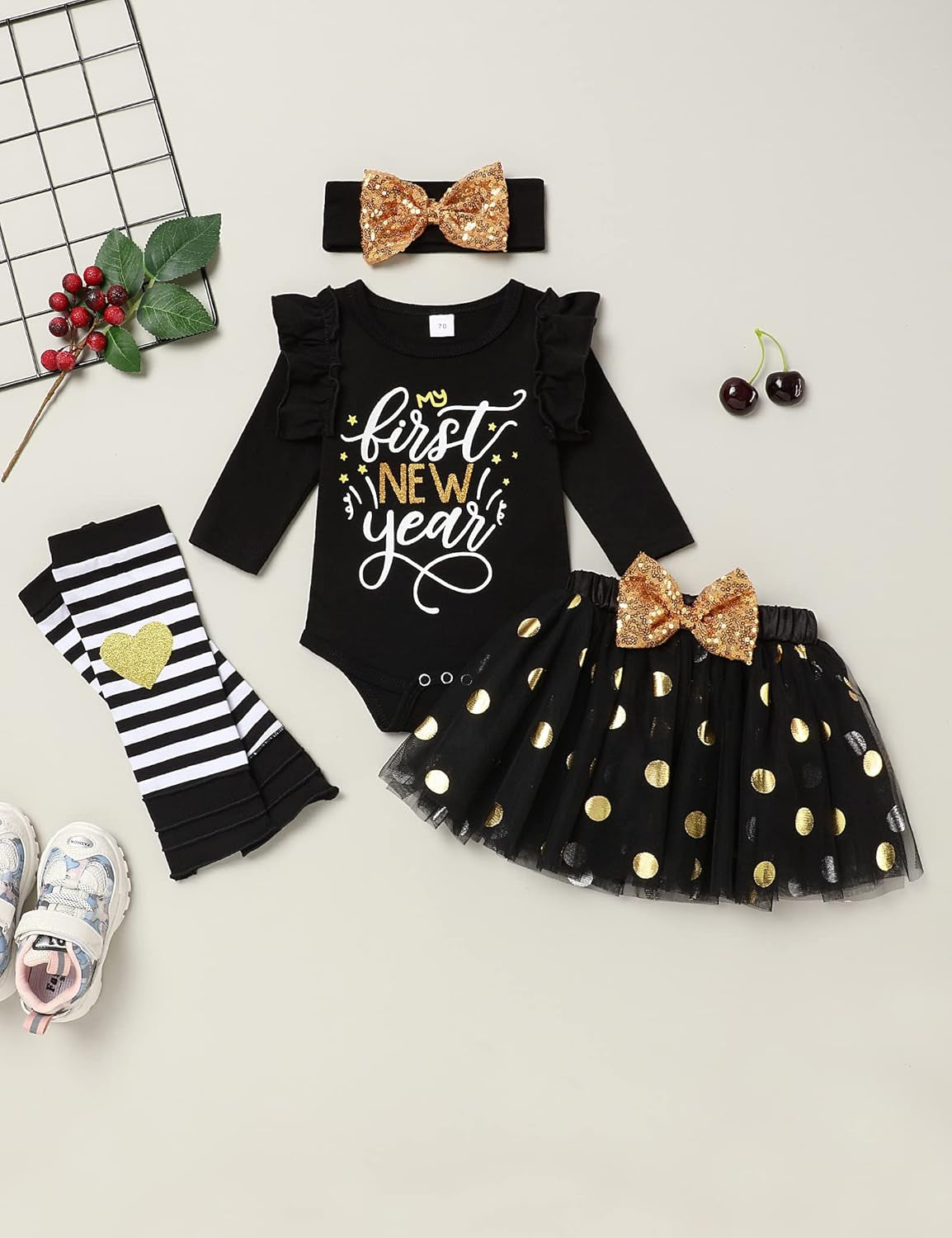 Newborn Baby Girl 1St New Year Outfit, My First New Year Romper and Skirt, Infant Clothes Gift 0-12 Months